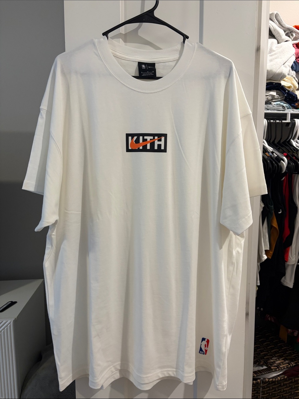 Kith White Short-Sleeve Tee with Orange Black Box Logo